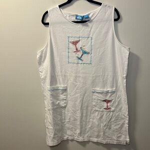 💛Blue Island NY Women’s Embroidered Martini Glasses White Sleeveless Dress Sz XL